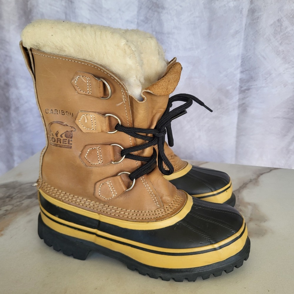 Sorel CANADA Caribou Hand Crafted Natural Rubber Wool Lining Women's Size 5
